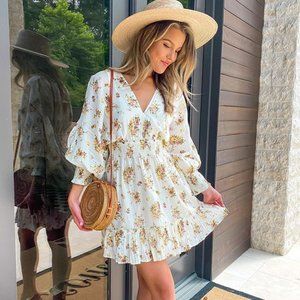 Ivory Floral Print Dress Red Dress